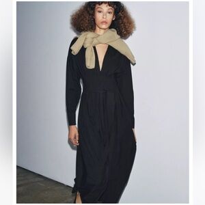 Zara NWT ZW Collection pleated poplin midi dress black belted 4786/287